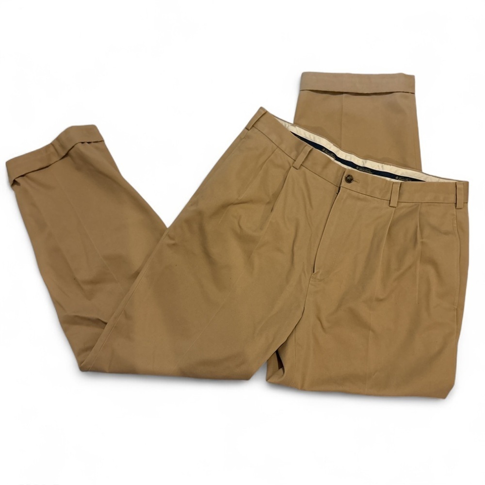 Brooks Brothers Advantage Chino Elliot Fit W35 L32 Khaki Pleated 100% Cotton